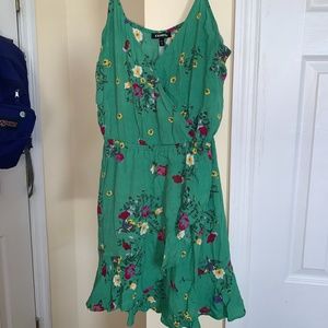 Green and Floral Patterned Express Dress